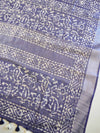 Bhagalpur Handloom Pure Linen Cotton Hand-Dyed Batik Pattern Saree & Ikkat Blouse-Deep Blue
