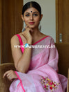 Banarasee Handloom Pure Linen Saree With Hand-Embroidery Work-Pink