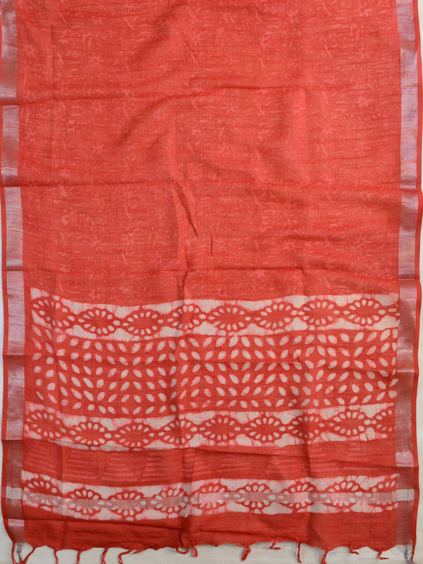 Handloom Linen Cotton Block Print Suit Set-Red