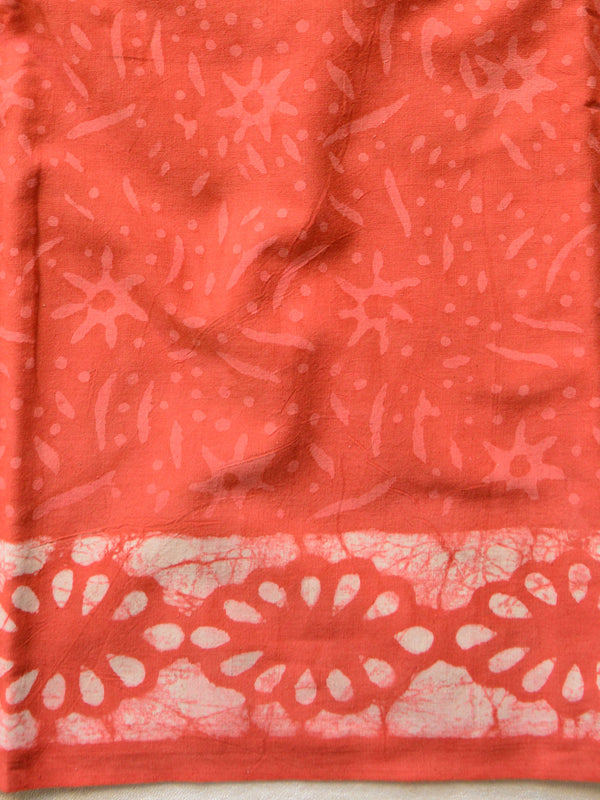 Handloom Linen Cotton Block Print Suit Set-Red