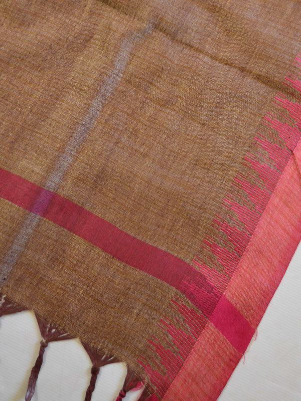Handloom Khadi Cotton Salwar Kameez Dupatta Set-Pink & Brown
