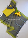 Handloom Khadi Cotton Salwar Kameez Dupatta Set-Yellow & Grey