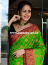 Banarasee Handwoven Semi-Chiffon Saree With Buti Design & Border-Green