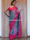 Handloom Mul Cotton Ajrakh Print Saree-Pink & Green