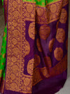 Banarasee Handwoven Semi-Chiffon Saree With Buti Design & Border-Green