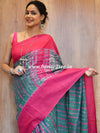 Handloom Mul Cotton Ajrakh Print Saree-Pink & Green