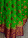 Banarasee Handwoven Semi-Chiffon Saree With Buti Design & Border-Green