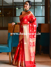 Banarasee Handwoven Semi Silk Saree With Zari Buti & Border-Red