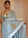 Banarasee Handloom Pure Linen By Tissue Saree With Pearl Embroidery-Grey