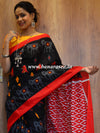 Handloom Mul Cotton Ajrakh Print Saree-Black & Red