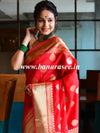 Banarasee Handwoven Semi Silk Saree With Zari Buti & Border-Red