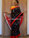 Handloom Mul Cotton Ajrakh Print Saree-Black & Red