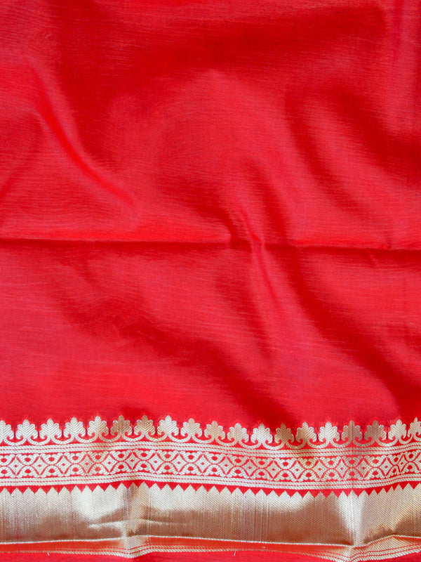 Banarasee Handwoven Semi Silk Saree With Zari Buti & Border-Red