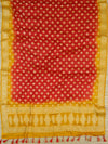 Banarasee Handloom Pure Chiffon Silk Salwar Kameez Set-Mustard & Red