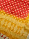 Banarasee Handloom Pure Chiffon Silk Salwar Kameez Set-Mustard & Red