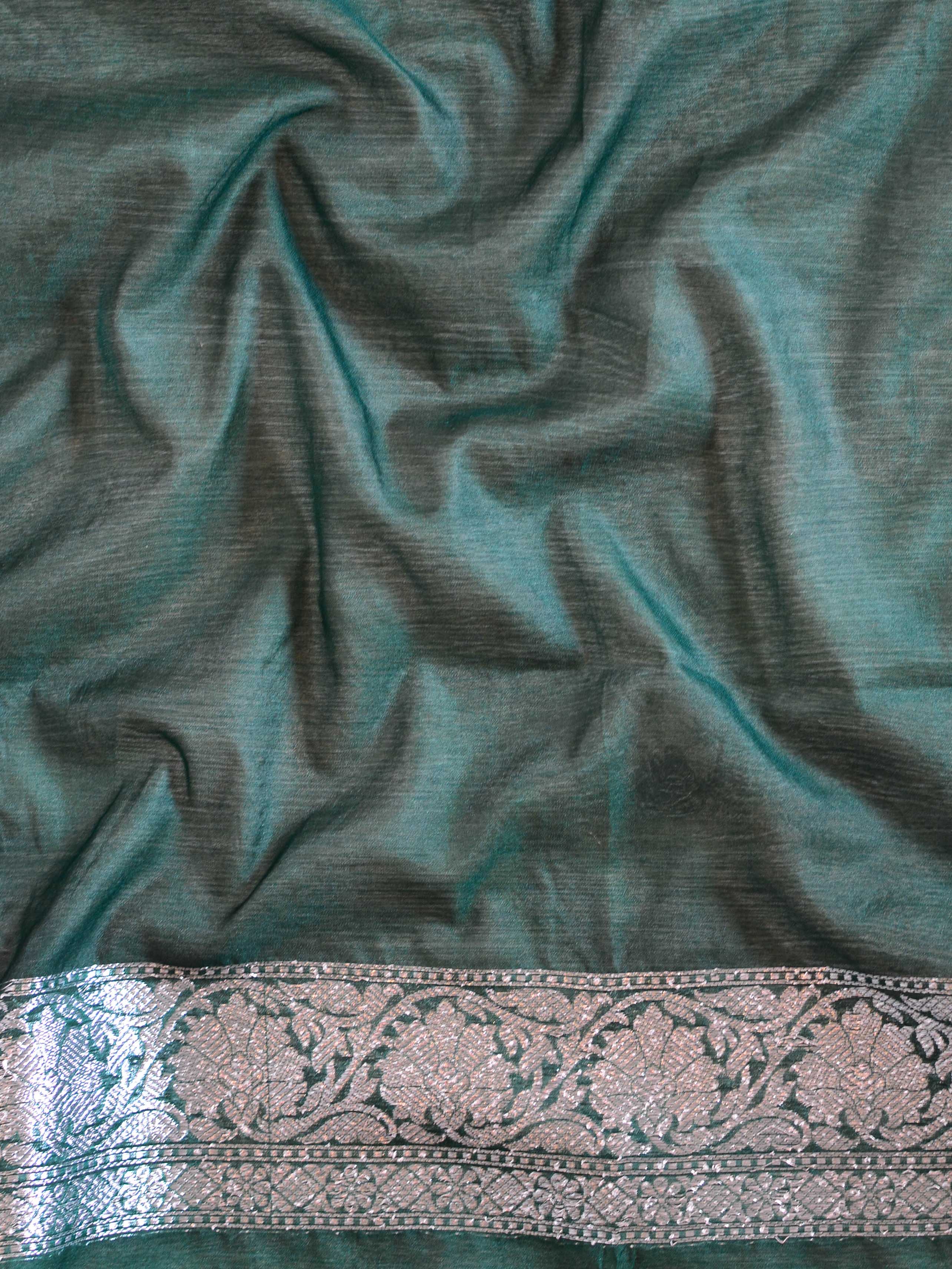 Banarasee Handwoven Faux Georgette Saree With Silver Zari Buti & Contrast Border Design-Blue