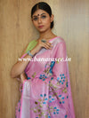 Banarasee Handloom Pure Linen By Tissue Embroidered Saree-Pink