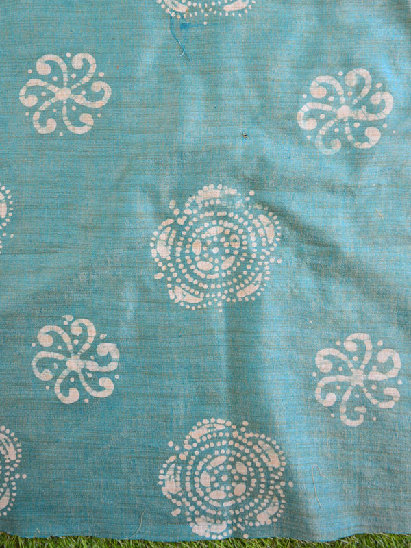 Pure Handloom Khadi Cotton Hand-Dyed Batik Pattern Salwar Kameez Dupatta Set-Blue & Grey