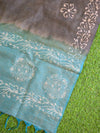 Pure Handloom Khadi Cotton Hand-Dyed Batik Pattern Salwar Kameez Dupatta Set-Blue & Grey