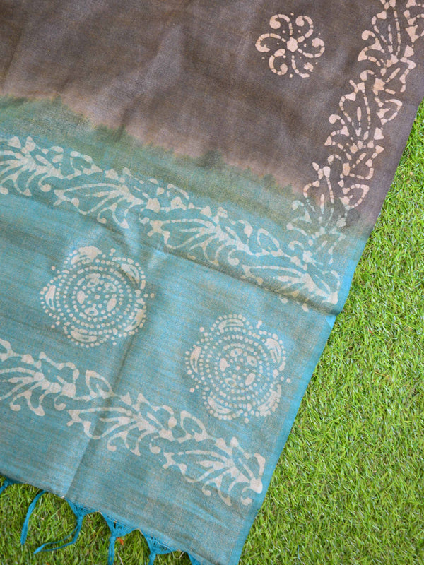 Pure Handloom Khadi Cotton Hand-Dyed Batik Pattern Salwar Kameez Dupatta Set-Blue & Grey