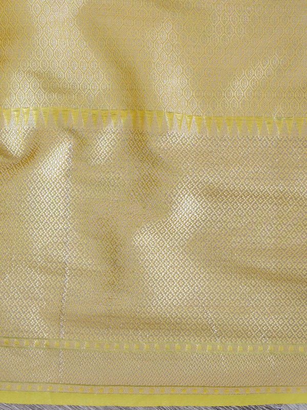 Banarasee Handwoven Semi-Chiffon Saree With Zari Work & Meena Border-Yellow