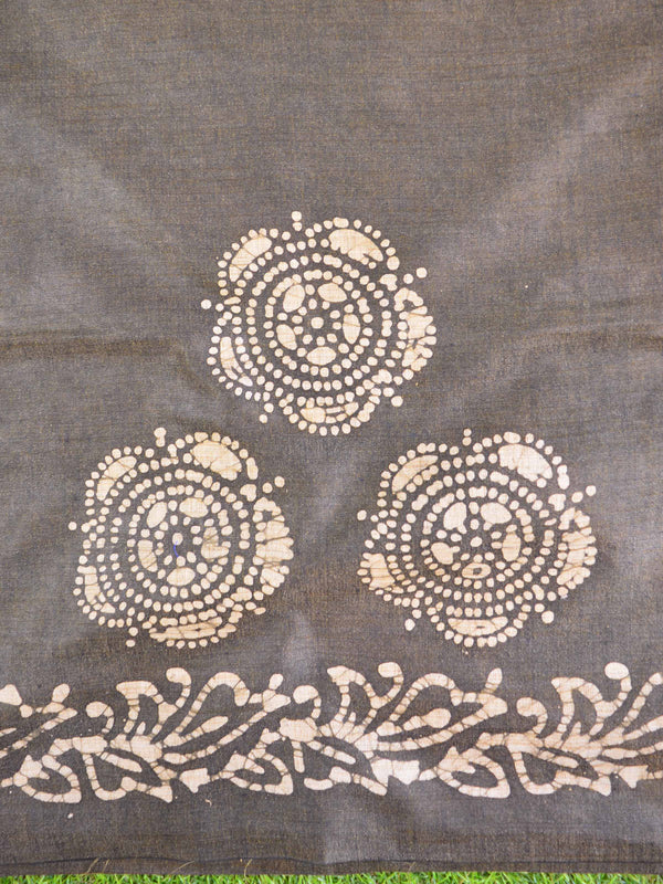Pure Handloom Khadi Cotton Hand-Dyed Batik Pattern Salwar Kameez Dupatta Set-Blue & Grey