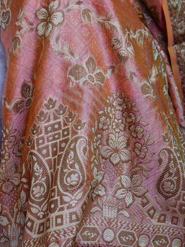 Banarasee Salwar Kameez Cotton Silk Resham Buti Woven Fabric-Peach
