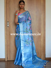 Banarasee Handloom Pure Linen By Tissue Embroidered Saree-Blue