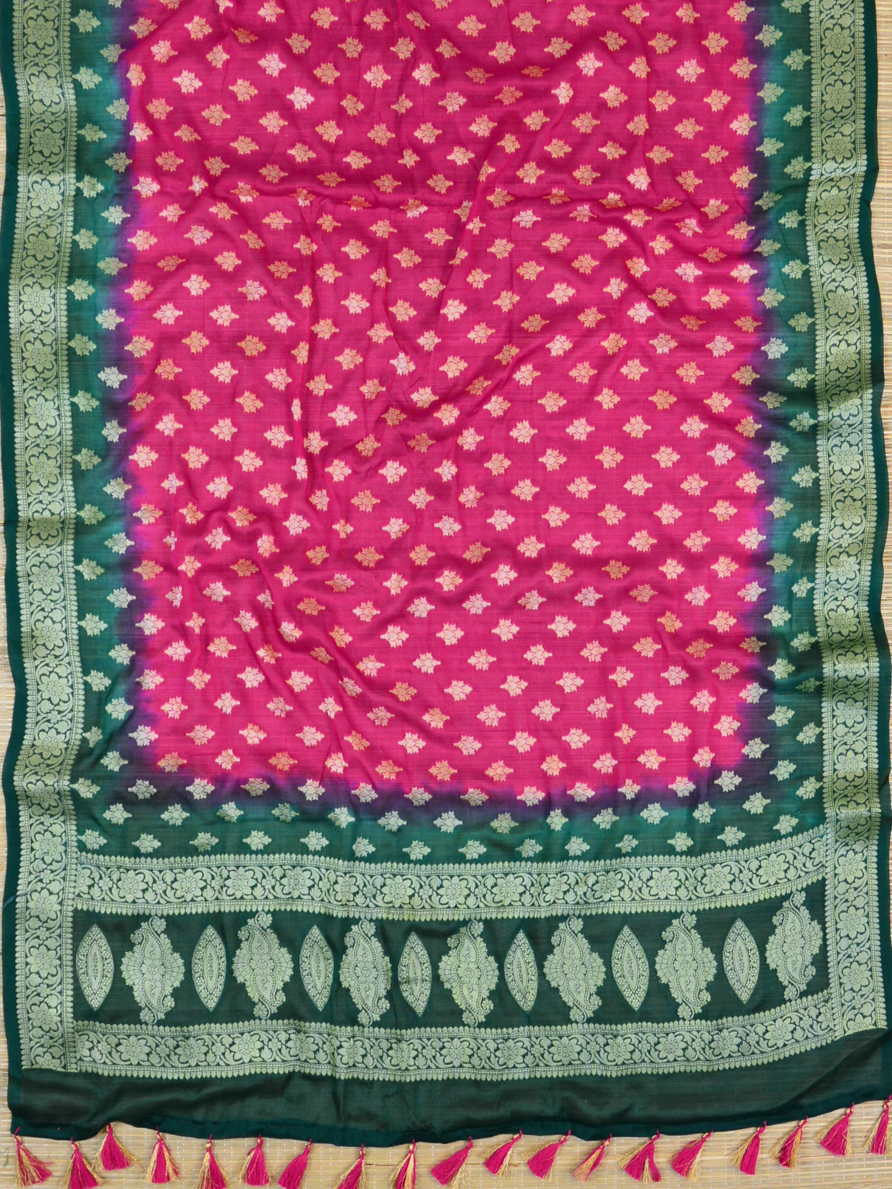 Banarasee Handloom Pure Chiffon Silk Salwar Kameez Set-Green & Magenta