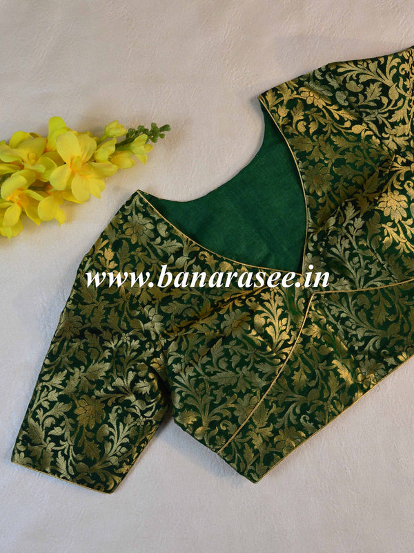 Banarasee Art Silk Fabric Zari Jaal Blouse-Green