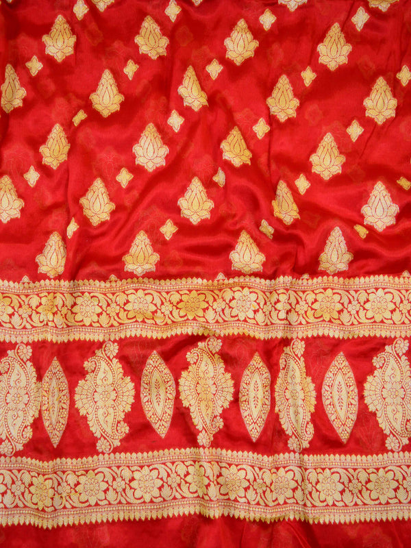 Banarasee Handloom Pure Chiffon Silk Salwar Kameez Set-Red & Yellow