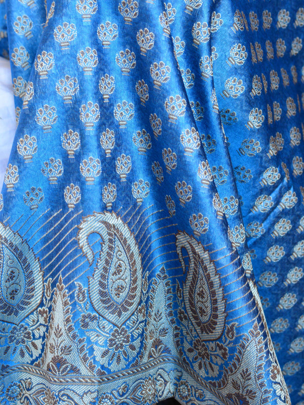 Banarasee Salwar Kameez Cotton Silk Resham Buti Woven Fabric-Blue