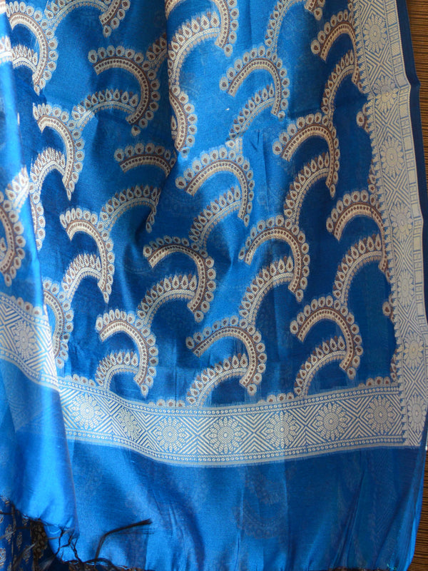 Banarasee Salwar Kameez Cotton Silk Resham Buti Woven Fabric-Blue