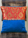 Banarasee Brocade Silk Cushion Cover-Red & Blue