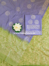 Pure Handloom Khadi Cotton Hand-Dyed Batik Pattern Salwar Kameez Dupatta Set-Green & Purple