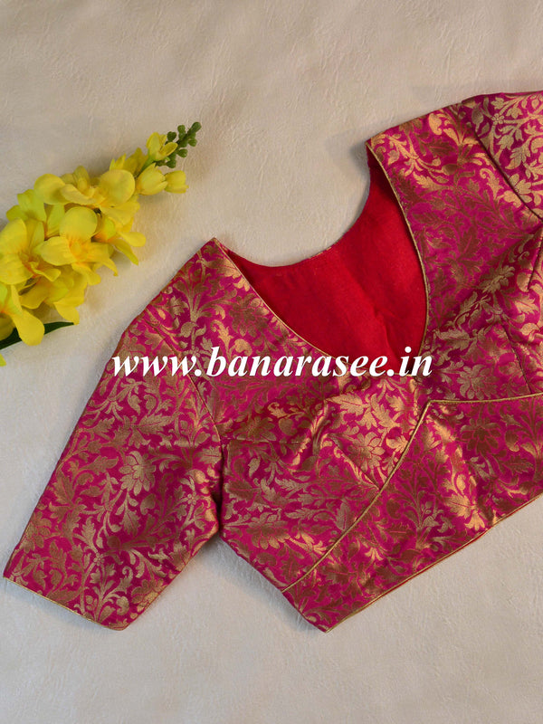 Banarasee Art Silk Fabric Zari Jaal Blouse-Pink