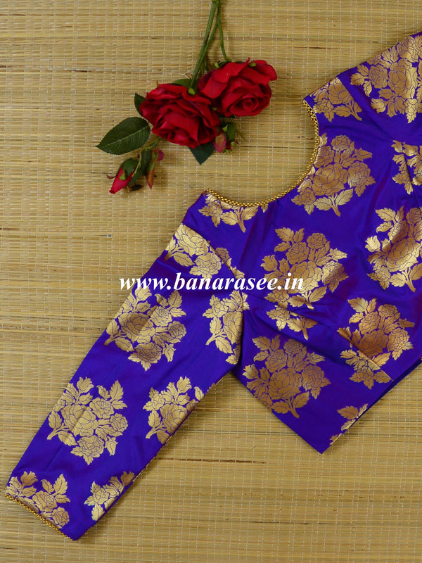 Banarasee Pure Silk Brocade Fabric Blouse-Purple(Dual Tone)