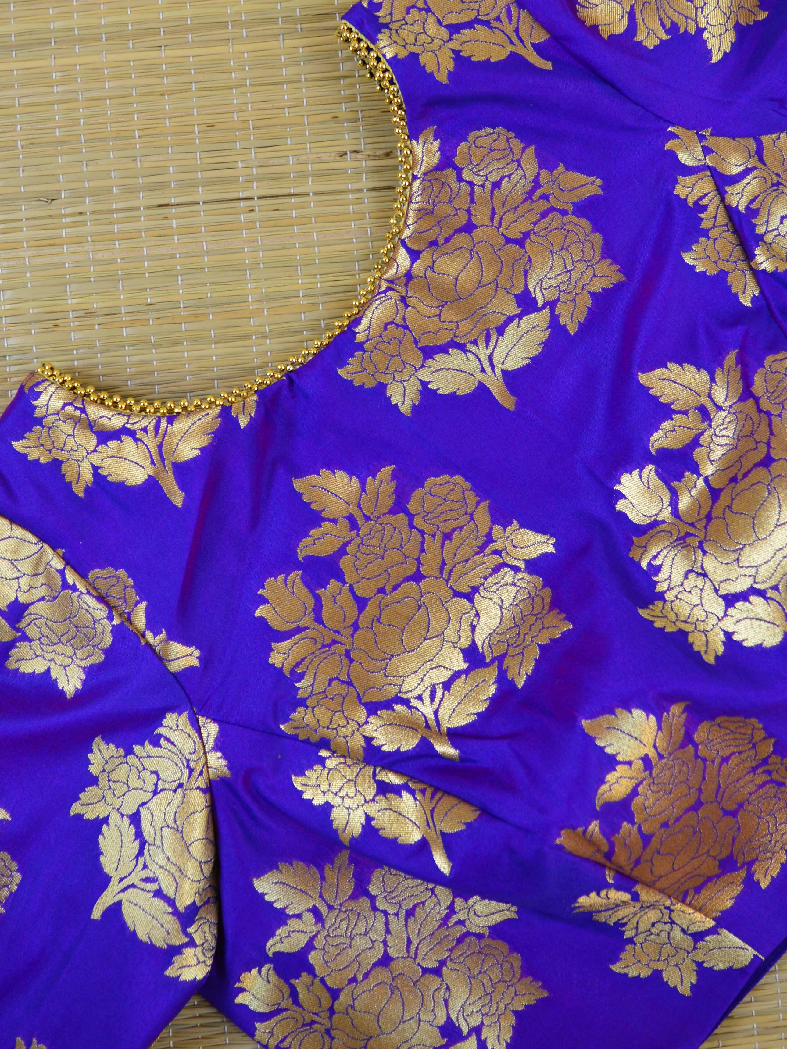 Banarasee Pure Silk Brocade Fabric Blouse-Purple(Dual Tone)