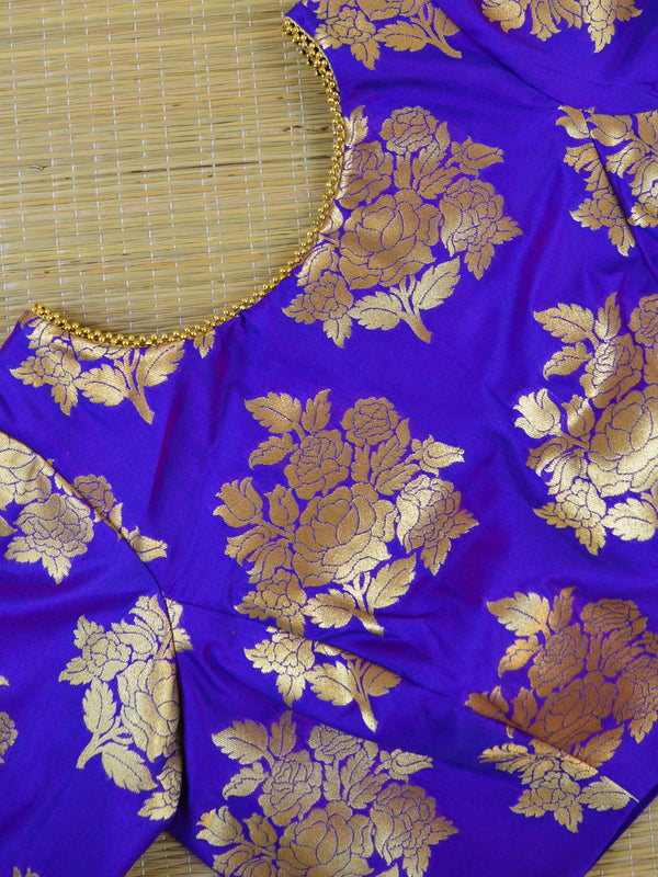 Banarasee Pure Silk Brocade Fabric Blouse-Purple(Dual Tone)