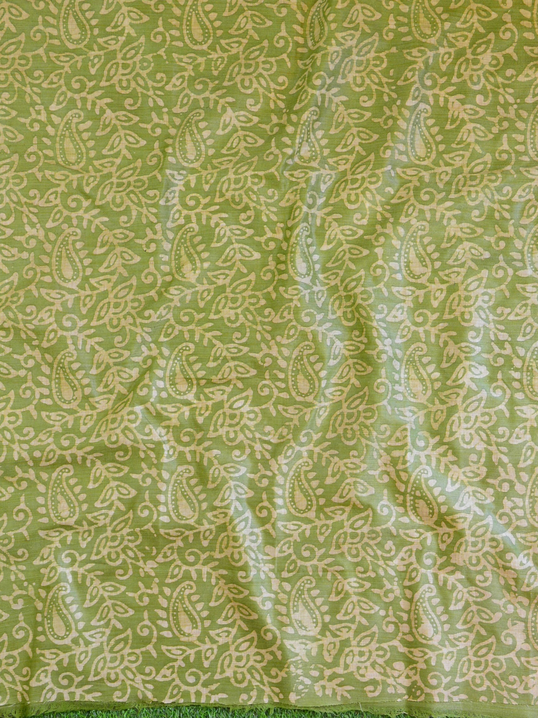 Pure Handloom Khadi Cotton Hand-Dyed Batik Pattern Salwar Kameez Dupatta Set-Green & Purple