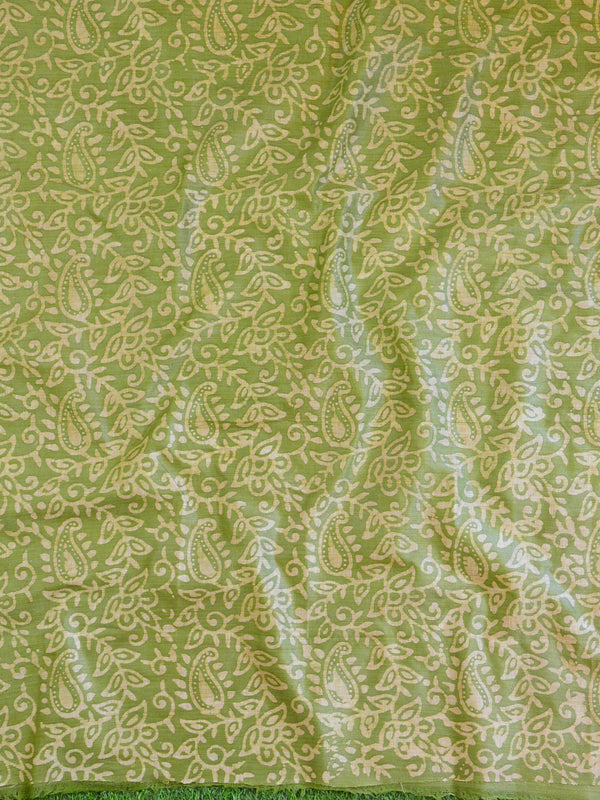 Pure Handloom Khadi Cotton Hand-Dyed Batik Pattern Salwar Kameez Dupatta Set-Green & Purple