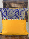 Banarasee Brocade Silk Cushion Cover-Yellow & Blue