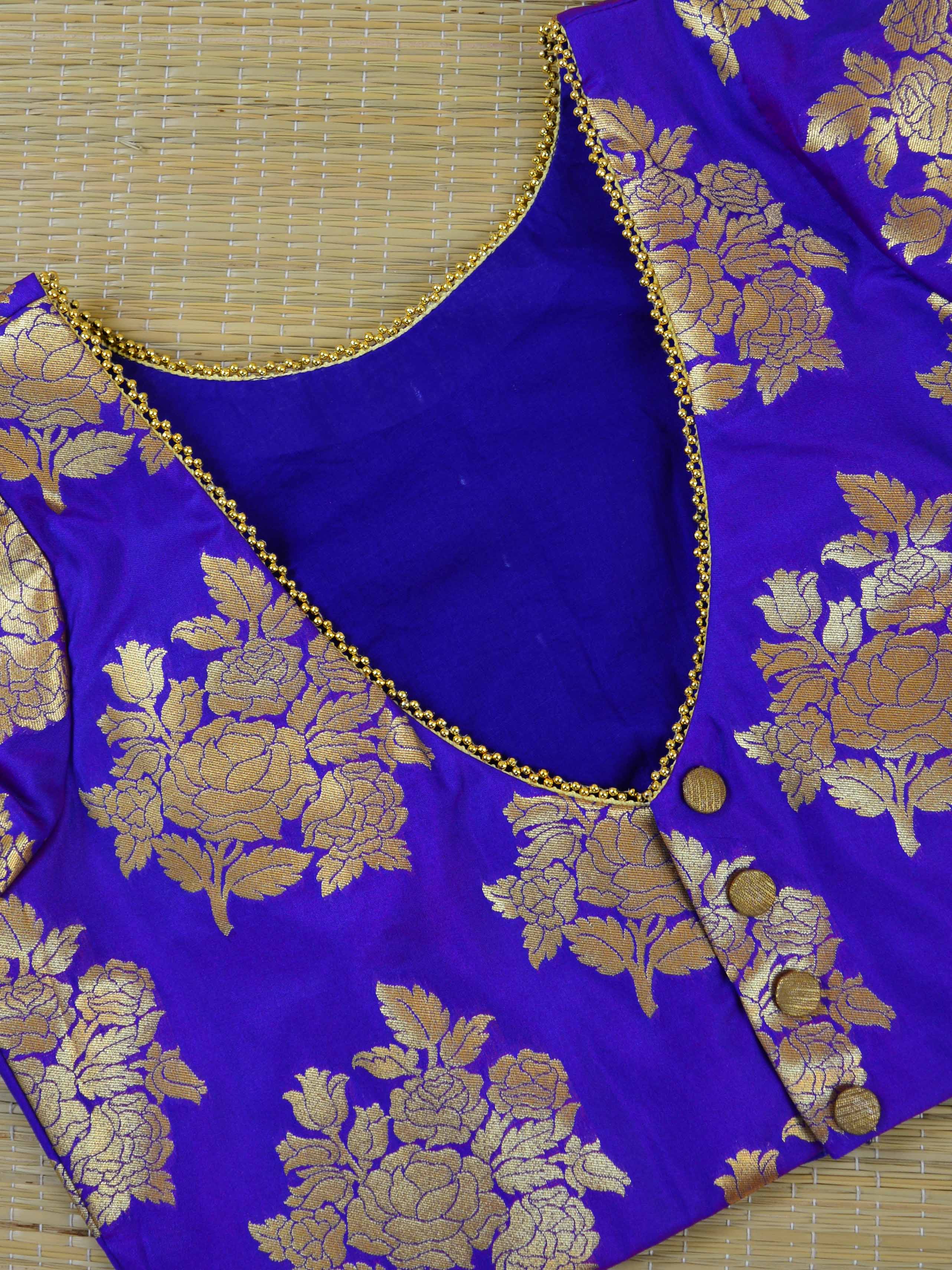 Banarasee Pure Silk Brocade Fabric Blouse-Purple(Dual Tone)