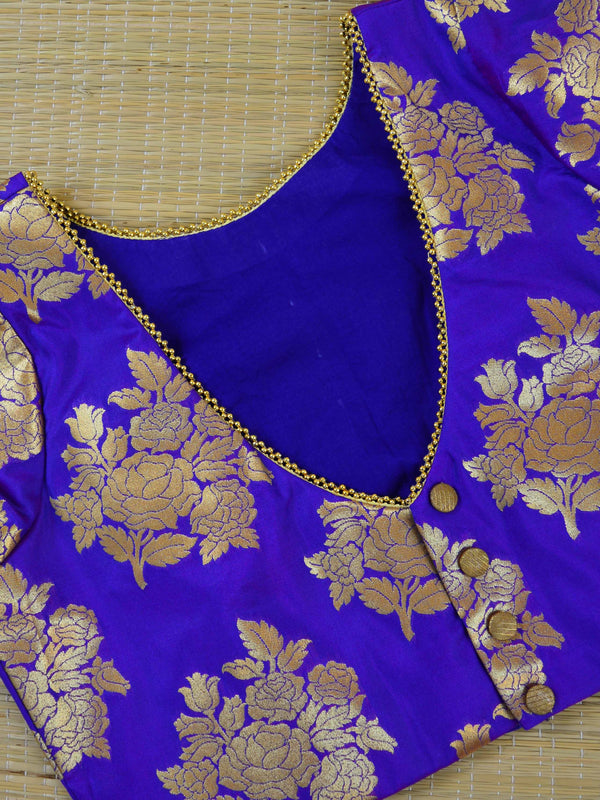Banarasee Pure Silk Brocade Fabric Blouse-Purple(Dual Tone)