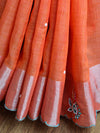 Banarasee Cotton Silk Mix Banswada Sari With Hand-Embroidery Work-Peach