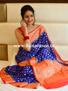 Banarasee Handwoven Semi-Chiffon Saree With Buti Design & Border-Royal Blue