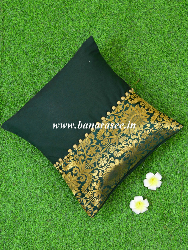 Banarasee Brocade Silk Cushion Cover-Deep Green