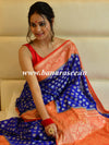 Banarasee Handwoven Semi-Chiffon Saree With Buti Design & Border-Royal Blue