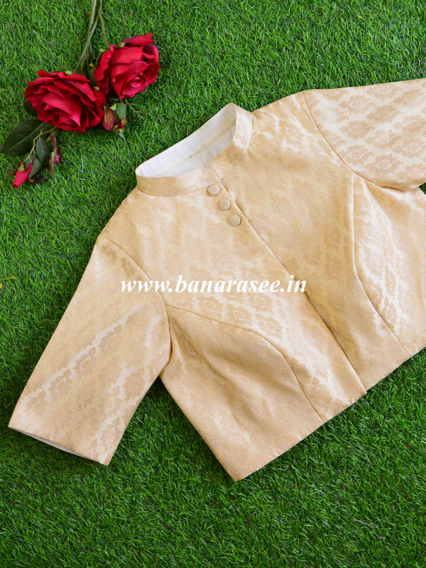 Banarasee Pure Silk Brocade Fabric Blouse-Ivory White