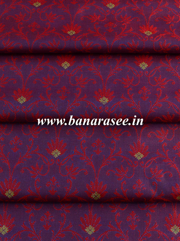 Banarasee Semi Katan Silk Buti & Tanchoi Design Fabric-Purple (Dual Tone)